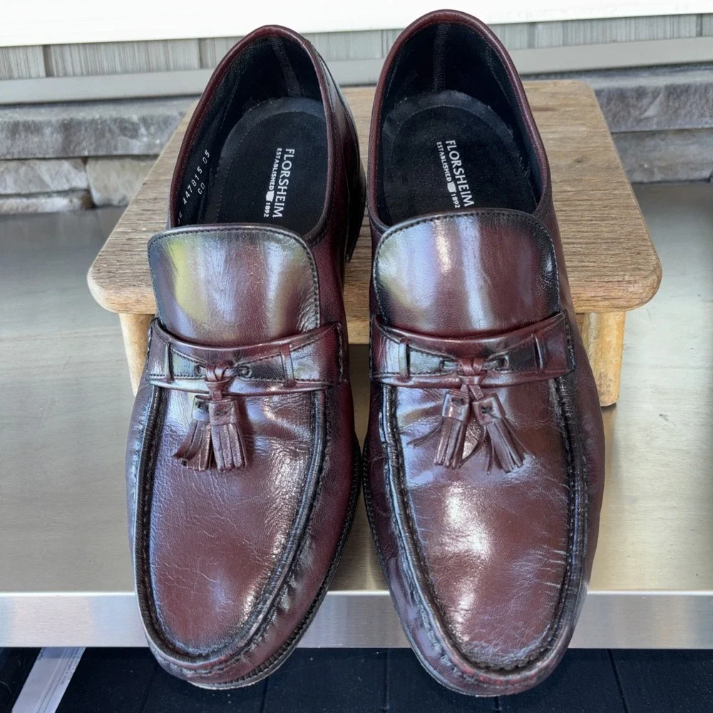 Vintage Florsheim Men's Burgundy Leather Tassel Dress Loafers Round Toe 12 3E